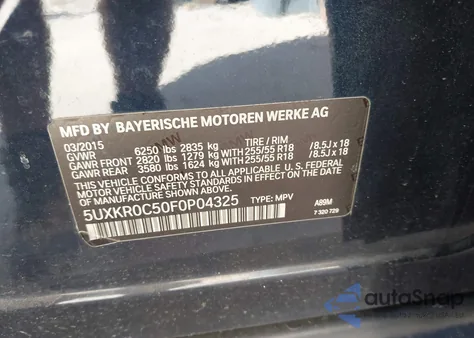 2015 BMW X5 xDrive35I from USA, damaged, VIN 5UXKR0C50F0P04325